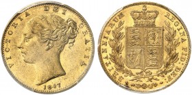GROSSBRITANNIEN. Königreich. Victoria, 1837-1901. Sovereign 1847, London. Young head. 7.94 g. Seaby 3852. Fr. 387 e. PCGS AU58. (~€ 350/USD 405)