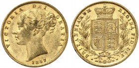 GROSSBRITANNIEN. Königreich. Victoria, 1837-1901. Sovereign 1857, London. Young head. Unbarred "As" in GRATIA. 7.95 g. Seaby 3852 D. Fr. 387 e. Über­d...