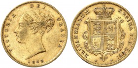 GROSSBRITANNIEN. Königreich. Victoria, 1837-1901. 1/2 Sovereign 1858, London. Larger young head. 3.94 g. Seaby 3859 A. Fr. 389 b. Sehr schön-vorzüglic...