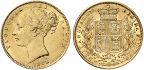 GROSSBRITANNIEN. Königreich. Victoria, 1837-1901. Sovereign 1863, London. Young head. Die break through the date. 7.94 g. Seaby 3852 D. Fr. 387 e. Kle...