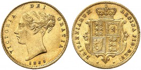 GROSSBRITANNIEN. Königreich. Victoria, 1837-1901. 1/2 Sovereign 1863, London. Larger young head. 3.96 g. Seaby 3859 A. Fr. 389 b. Seltener Jahrgang / ...