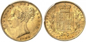 GROSSBRITANNIEN. Königreich. Victoria, 1837-1901. Sovereign 1864, London. Young head. Die number 32. 7.94 g. Seaby 3853. Fr. 387 i. PCGS MS62. (~€ 350...