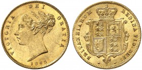 GROSSBRITANNIEN. Königreich. Victoria, 1837-1901. 1/2 Sovereign 1865, London. Larger young head. Die number 2. 3.97 g. Seaby 3860. Fr. 389 f. Vorzügli...