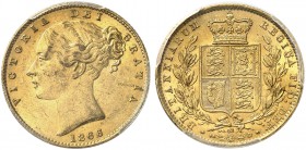 GROSSBRITANNIEN. Königreich. Victoria, 1837-1901. Sovereign 1866, London. Young head. Die number 52. Seaby 3853. Fr. 387 i. PCGS MS62. (~€ 305/USD 355...