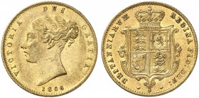 GROSSBRITANNIEN. Königreich. Victoria, 1837-1901. 1/2 Sovereign 1866, London. Larger young head. Die number 2. 3.96 g. Seaby 3860. Fr. 389 f. Vorzügli...