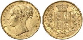 GROSSBRITANNIEN. Königreich. Victoria, 1837-1901. Sovereign 1871, London. Young head. Die number 22. Die break through the date. 7.94 g. Seaby 3853 B....