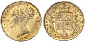 GROSSBRITANNIEN. Königreich. Victoria, 1837-1901. Sovereign 1872, London. Young head. Die number 26. Seaby 3853 B. Fr. 387 i. PCGS MS62. (~€ 305/USD 3...