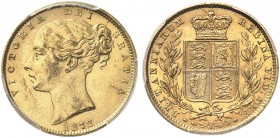 GROSSBRITANNIEN. Königreich. Victoria, 1837-1901. Sovereign 1872, London. Young head. No die number. Seaby 3853 B. Fr. 387 e. PCGS MS62. (~€ 305/USD 3...