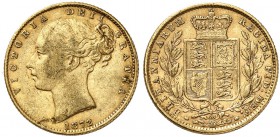 GROSSBRITANNIEN. Königreich. Victoria, 1837-1901. Sovereign 1872, London. Young head. Die number 23. Minting error on obverse. 7.94 g. Seaby 3853 B. F...
