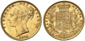 GROSSBRITANNIEN. Königreich. Victoria, 1837-1901. Sovereign 1872, London. Young head. Die number 93. Minting error on obverse. 7.92 g. Seaby 3853 B. F...