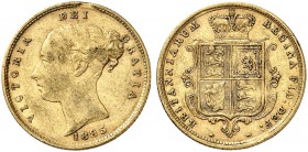 GROSSBRITANNIEN. Königreich. Victoria, 1837-1901. 1/2 Sovereign 1885, London. Fifth young head. No die number. Minting error on obverse and reverse. 3...