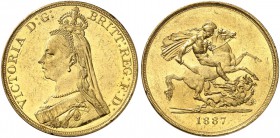 GROSSBRITANNIEN. Königreich. Victoria, 1837-1901. 5 Pounds 1887, London. Jubilee head. 39.90 g. Seaby 3864. Schl. 339. Fr. 390. Vorzüglich / Extremely...
