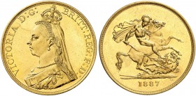 GROSSBRITANNIEN. Königreich. Victoria, 1837-1901. 5 Pounds 1887, London. Jubilee head. 39.88 g. Seaby 3864. Schl. 339. Fr. 390. Kleiner Kratzer / Smal...