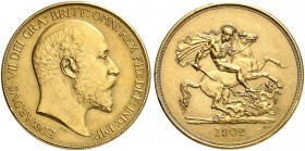GROSSBRITANNIEN. Königreich. Edward VII. 1901-1910. 5 Pounds 1902, London. 39.77 g. Seaby 3966. Fr. 398a. Mattierte Prägung / Matte striking. Vorzügli...