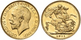 GROSSBRITANNIEN. Königreich. George V. 1910-1936. Sovereign 1911, London. 7.96 g. Seaby 3996. Fr. 404. Vorzüglich aus polierter Platte / Extremely fin...
