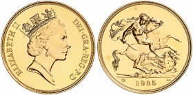 GROSSBRITANNIEN. Königreich. Elizabeth II. 1952-. 5 Pounds 1985, London. 39.93 g. Seaby 4251. Fr. 422. Polierte Platte. FDC / Choice Proof. (~€ 1230/U...
