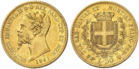 ITALIEN. Königreich. Vittorio Emanuele II. 1861-1878. 20 Lire 1861 T, Torino. B in Schild. 6.46 g. Mont. 27. Pagani 359. Fr. 11. Vorzüglich / Extremel...