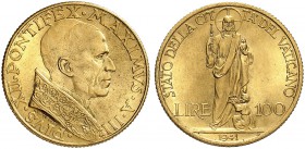 ITALIEN. Vatikan - Kirchenstaat. Pius XII. 1939-1958. 100 Lire 1941 / ANNO III, Roma. 5.20 g. Schl. 180. Fr. 286. Selten. Nur 2'000 Exemplare geprägt ...