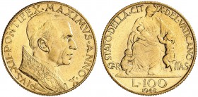 ITALIEN. Vatikan - Kirchenstaat. Pius XII. 1939-1958. 100 Lire 1948 / ANNO X, Roma. 5.19 g. Schl. 187. Fr. 288. FDC / Uncirculated. (~€ 245/USD 285)