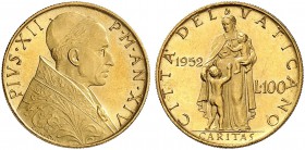 ITALIEN. Vatikan - Kirchenstaat. Pius XII. 1939-1958. 100 Lire 1952 / ANNO XIV, Roma. 5.20 g. Schl. 191. Fr. 290. Fast FDC / About uncirculated. (~€ 3...