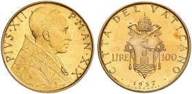 ITALIEN. Vatikan - Kirchenstaat. Pius XII. 1939-1958. 100 Lire 1957 / ANNO XIX, Roma. 5.21 g. Schl. 196. Fr. 291. Fast FDC / About uncirculated. (~€ 2...