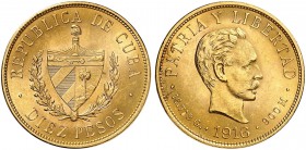 KUBA. Republik. 10, 5 und 4 Pesos 1916, Philadelphia. 31.75 g. KM 18, 19, 20. Fr. 3, 4, 5. Fast FDC / About uncirculated. (3) (~€ 875/USD 1010)