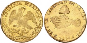 MEXIKO. Erste Republik, 1823-1864. 8 Escudos 1834, PJ-Guanajuato. 26.93 g. KM 383.7. Fr. 72. Fast vorzüglich / About extremely fine. (~€ 1230/USD 1415...