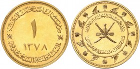 MUSCAT & OMAN. Said Bin Taimur AH 1351-1390/1932-1970 AD. Saidi Rial AH 1378 (1958 AD), London. Präsentations­rägung in Gold. 46.56 g. KM 31B. Fr. -. ...