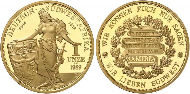 NAMIBIA. Republik. 1 Unze 1989. Deutsch-Südwestafrika. 1 Unze Feingold 999/1000 ...