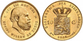 NIEDERLANDE. Königreich der Niederlande. Wilhelm III. 1849-1890. 10 Gulden 1879 (über 1877), Utrecht. 6.71 g. Schulman 552. Schl. 155. Fr. 342. Fast F...