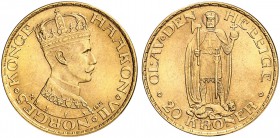 NORWEGEN. Haakon VII. 1905-1957. 20 Kroner 1910, Kongsberg. 8.96 g. Schl. 13. Fr. 19. FDC / Uncirculated. (~€ 875/USD 1010)