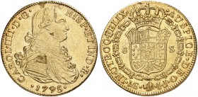 PERU. Carlos IV. 1788-1808. 8 Escudos 1795, IJ-Lima. Die "5" in der Jahreszahl ist doppelt geprägt (5 sobre 5). 26.96 g. Cayon 14501. Fr. 40. Schrötli...