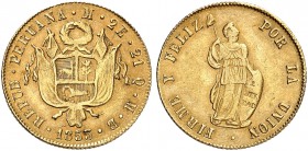 PERU. Republik seit 1822. 2 Escudos 1853, MB-Lima. 6.71 g. KM 149.2. Fr. 65. Sehr schön / Very fine. (~€ 230/USD 265)