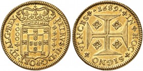 PORTUGAL. Pedro II. 1667-1706. 4000 Reis 1689, Lissabon. 9.80 g. Gomes P2 33.02. Fr. 76. Selten / Rare. Vorzüglich / Extremely fine. (~€ 1315/USD 1515...