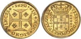 PORTUGAL. Pedro II. 1667-1706. 4000 Reis 1690, Lissabon. Gomes 33.03. Fr. 76. Sehr selten in dieser Erhaltung / Very rare in this condition. PCGS MS62...