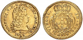 PORTUGAL. João V. 1706-1750. 1/2 Escudo 1722, Lissabon. 1.71 g. Gomes 41.01. Fr. 91. Kleiner Kratzer / Small scratch. Sehr schön-vorzüglich / Very fin...