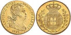 PORTUGAL. João VI. 1799-1826. 1/2 Peca 1822, Lissabon. 7.17 g. Gomes 17.05. Schl. 28. Fr. 129. Selten. Nur 1'400 Exemplare geprägt / Rare. Only 1'400 ...