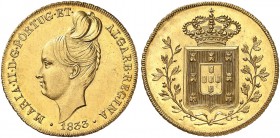 PORTUGAL. Maria II. 1834-1853. Peca 1833, Lissabon. "Degolada". 14.26 g. Gomes 08.01. Fr. 140. Sehr selten. Nur 1'265 Exemplare geprägt / Very rare. O...