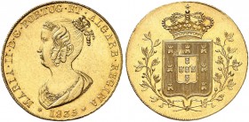 PORTUGAL. Maria II. 1834-1853. Peca 1835, Lissabon. 14.30 g. Gomes 11.01. Fr. 140. Sehr selten. Nur 2'989 Exemplare geprägt / Very rare. Only 2'989 pi...