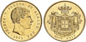 PORTUGAL. Pedro V. 1853-1861. 5000 Reis 1861, Lissabon. 8.86 g. Gomes 12.02. Fr. 147. Vorzüglich / Extremely fine. (~€ 350/USD 405)
