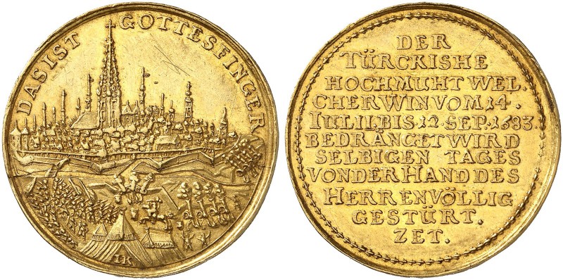RDR / ÖSTERREICH. Leopold I. 1657-1705. Goldmedaille zu 3 Dukaten 1683. Auf die ...