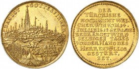 RDR / ÖSTERREICH. Leopold I. 1657-1705. Goldmedaille zu 3 Dukaten 1683. Auf die Belagerung und den Entsatz von Wien. Stempel von J. Kittel. Stadtansic...
