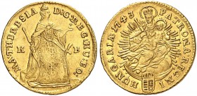 RDR / ÖSTERREICH. Maria Theresia, 1740-1780. Dukat 1743 KB, Kremnitz. 3.49 g. Herinek 236. Fr.180. Sehr schön / Very fine. (~€ 265/USD 305)