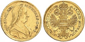 RDR / ÖSTERREICH. Maria Theresia, 1740-1780. Dukat 1766, Wien. 3.45 g. Herinek 102. Fr. 415. Selten / Rare. Gutes sehr schön / Good very fine. (~€ 131...