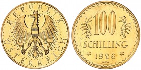 RDR / ÖSTERREICH. I. Republik. 1918-1938. 100 Schilling 1926, Wien. 23.48 g. Schl. 679. Fr. 520. Vorzüglich-FDC / Extremely fine-uncirculated. (~€ 700...