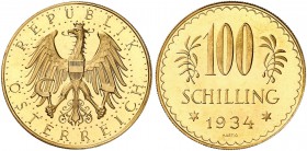 RDR / ÖSTERREICH. I. Republik. 1918-1938. 100 Schilling 1934, Wien. 23.52 g. Schl. 686. Fr. 520. Fast FDC / About uncirculated. (~€ 700/USD 810)