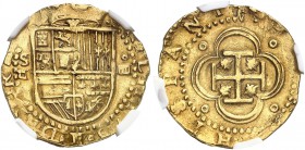 SPANIEN. Königreich. Felipe II. 1556-1598. 4 Escudos o. J., Sevilla. 13.46 g. Cayon 4143. Fr. 158. Selten in dieser Erhaltung / Rare in this condition...
