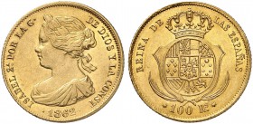 SPANIEN. Königreich. Isabella II. 1833-1868. 100 Reales 1862, Madrid. 8.42 g. Cayon 17388. Schl. 240. Fr. 331 a. Vorzüglich / Extremely fine. (~€ 245/...