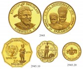 SWAZILAND. Sobhuza II. 1968-1982. Münzsatz 1974. 25, 20, 10 und 5 Emalangeni 1974. Auf den 75. Geburtstag des Königs. 60 g Feingold. 66.61 g. KM 15, 1...