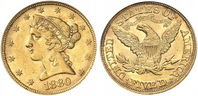 USA. 5 Dollars 1880, Philadelphia. Liberty head type. Fr. 166. Vorzüglich / Extremely fine. (~€ 265/USD 305)
